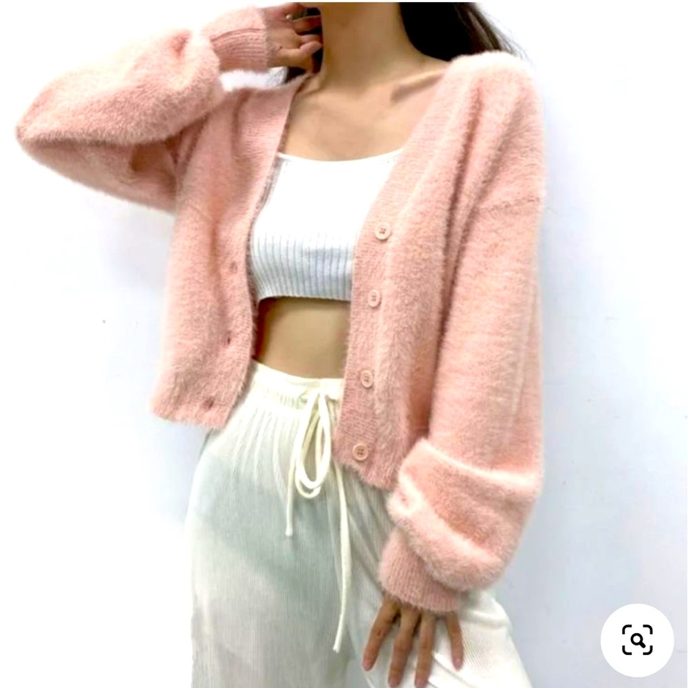 Sweet & Sinful Bowknot Brooch Fuzzy Knit Cardigan in Pink